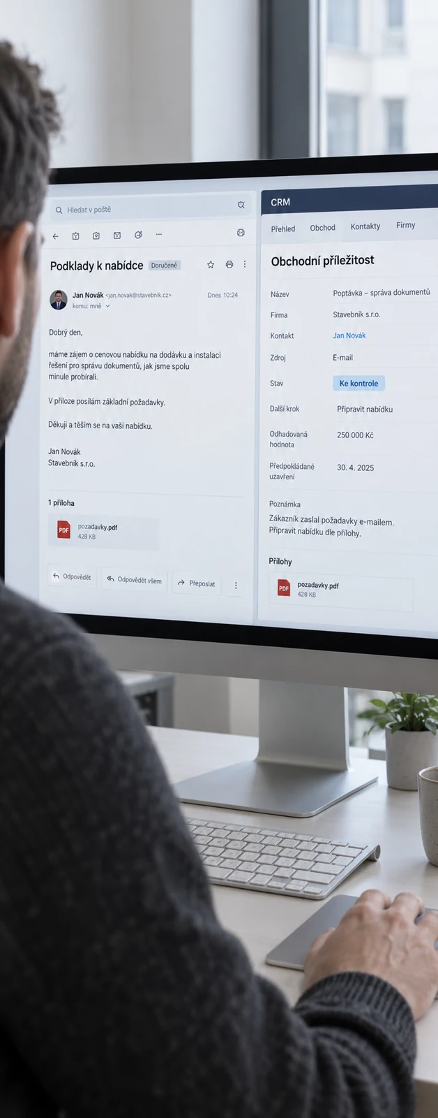 Ilustrační fotografie zpracování e-mailové poptávky v CRM